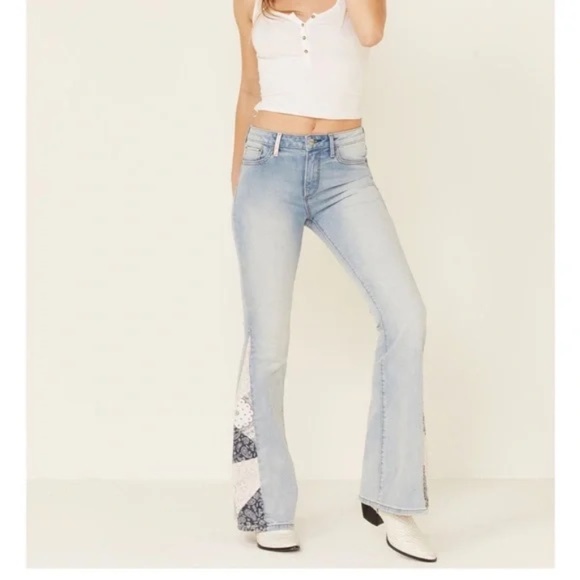 Free people Driftwood Farrah Jeans Womens 25 Light washed Patchwork Flare Leg - Picture 1 of 15